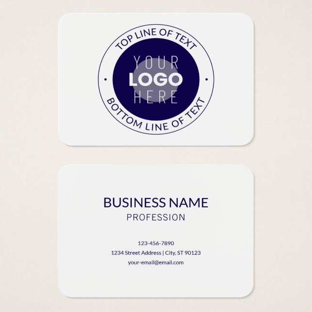 Texto Personalizável & Seu Logotipo | Azul Escuro  (Frente & Verso)