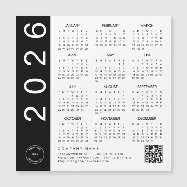 Texto Preto Calendário 2026 Logotipo da empresa QR (Frente)