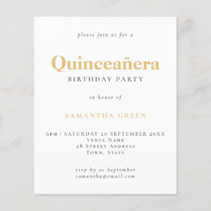 Texto Preto Dourado do Orçamento Quinceañera Anive