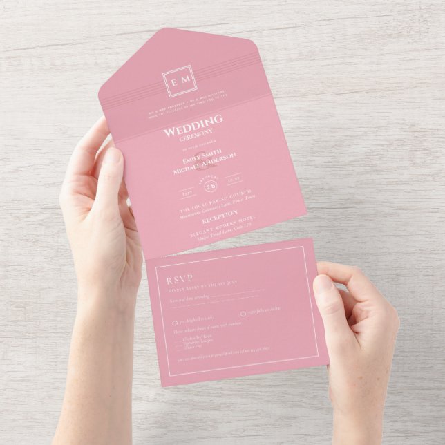 Texto RSVP Monocromático Cor-de-X-Blush 3in1 Apena (Aba destacável)
