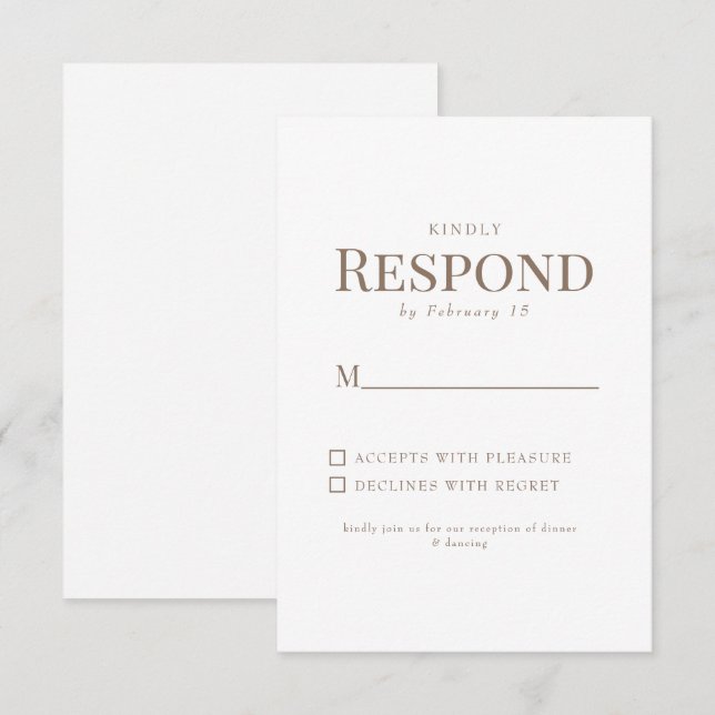Texto Simples Dourado Branco RSVP de Casamento (Frente/Verso)