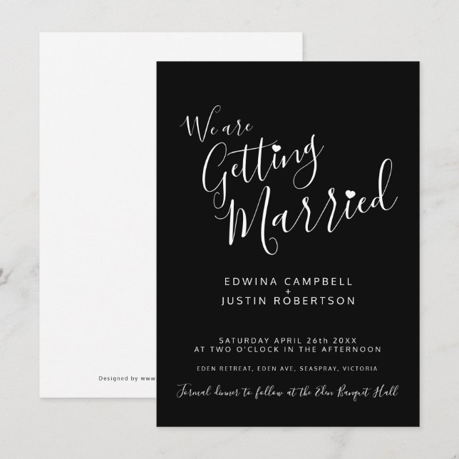 Texto simples e convites de casamento brancos pret (Frente/Verso)