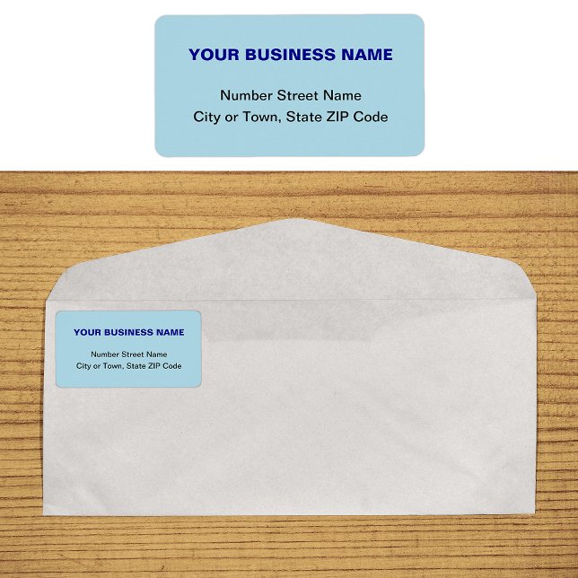 Texto simples Etiqueta de endereço comercial azul  (Plain text light blue business address label on envelope)