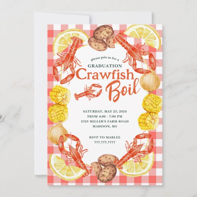 Texto Totalmente Editável Crawfish Boil Convite (Frente)