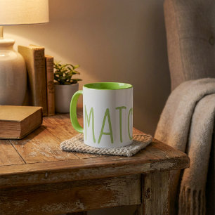 Texto verde de Matcha e caneca dentro
