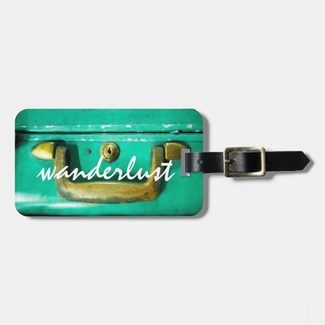 texto wanderlust da etiqueta de mala teal de desig (Frente Horizontal)