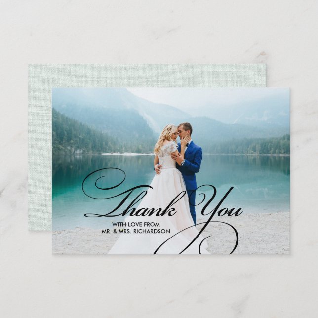 Textura Burlap Obrigado Cartões com fotos De Casam (Frente/Verso)