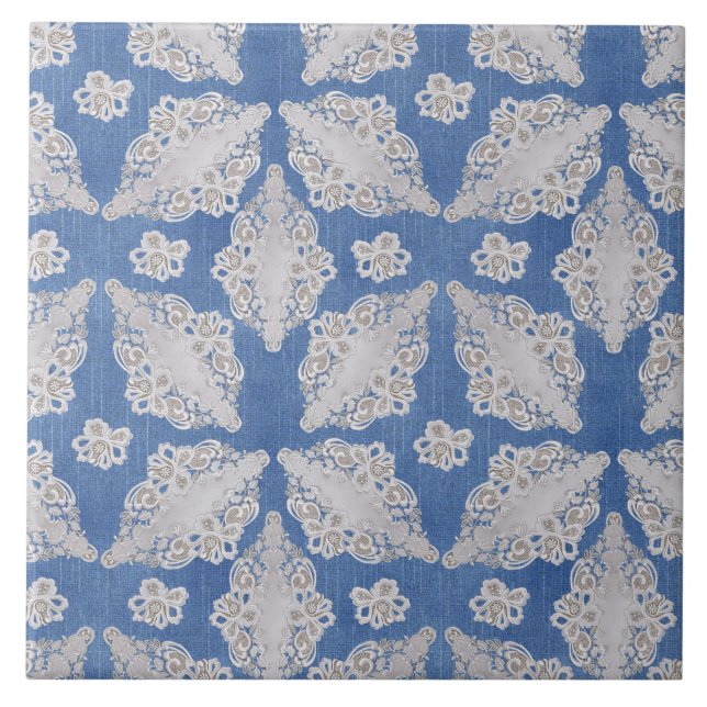 textura de jeans com padrão de repetição de renda (Frente)