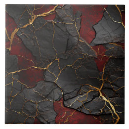Textura de Pedra Rachada, Vermelho Preto & Dourado