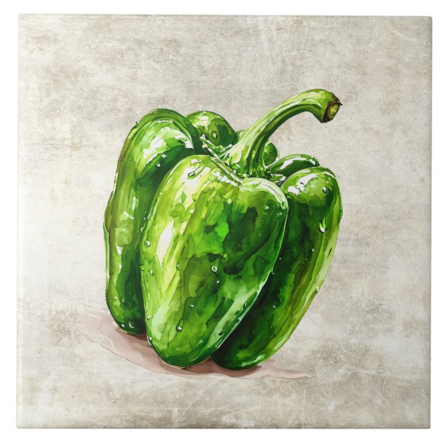 Textura Falsa de Pimentão Verde Rústico em Aquarel (Frente)