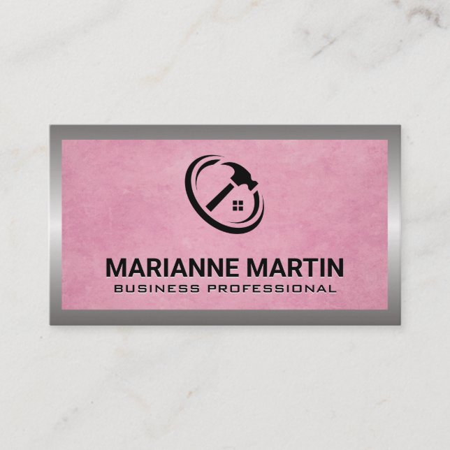 Textura rosa | Cartão de visita de logotipo martel (Frente)