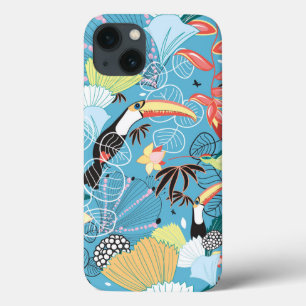 Textura tropical com tucanos e beija-flores
