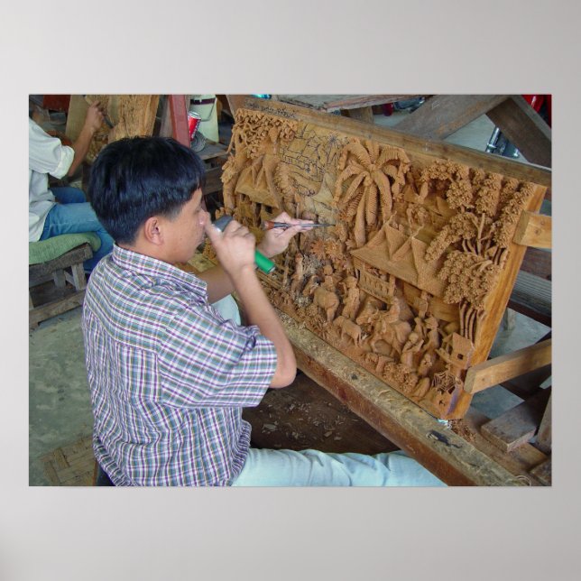 Thai Wood Carving Chiang Mai Thailand Poster (Frente)