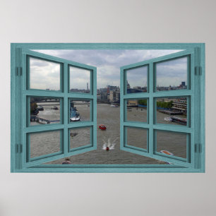 Thames River através de um poster da janela abert
