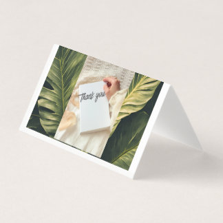 Thank You Botanical Greenery Card with Blue Brush 