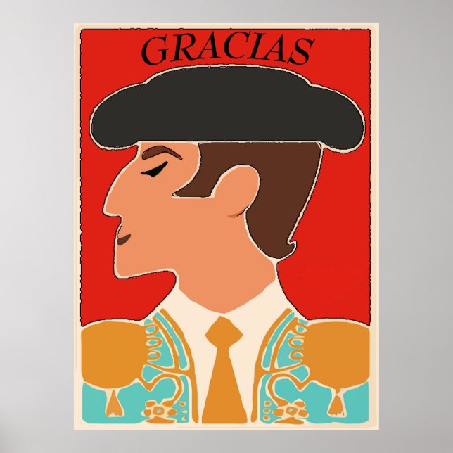 Thanks, Spanish, Matador, Bull Fighter Poster (Frente)