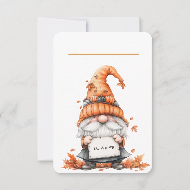 Thanksgiving Gnome Place Card with Floral Back (Frente)