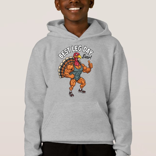 Thanksgiving Leg Day Kids Pullover Hoodie (Frente)