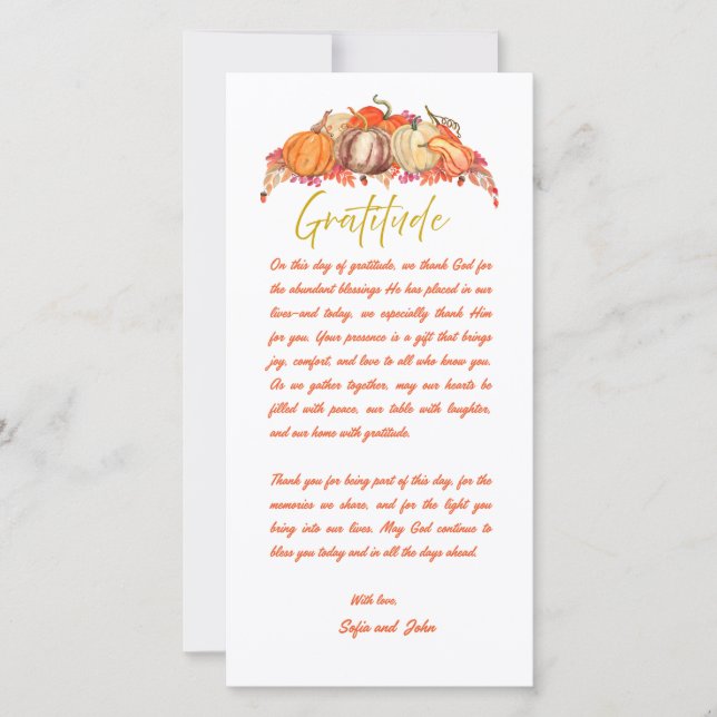 Thanksgiving Place Setting Gratitude Card (Frente)