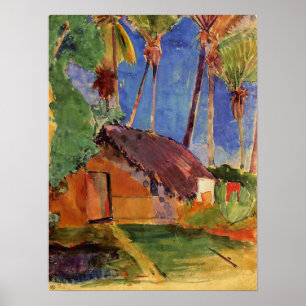 'Thatch Hut Sob Palmas' - Paul Gauguin Impressão