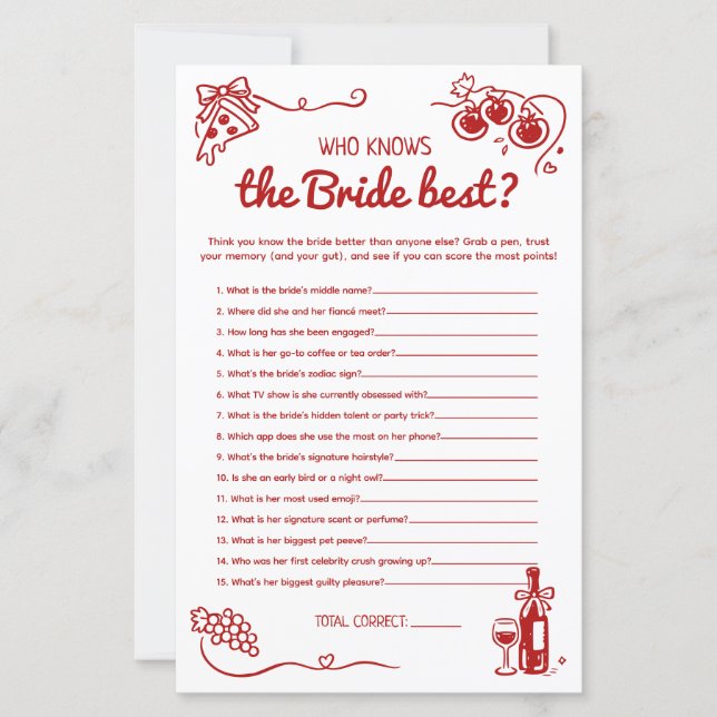 That's Amore Who Knows the Bride Best Bridal Game (Frente)