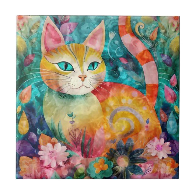 The Cat with Striking Green Eyes in Flower Garden (Frente)