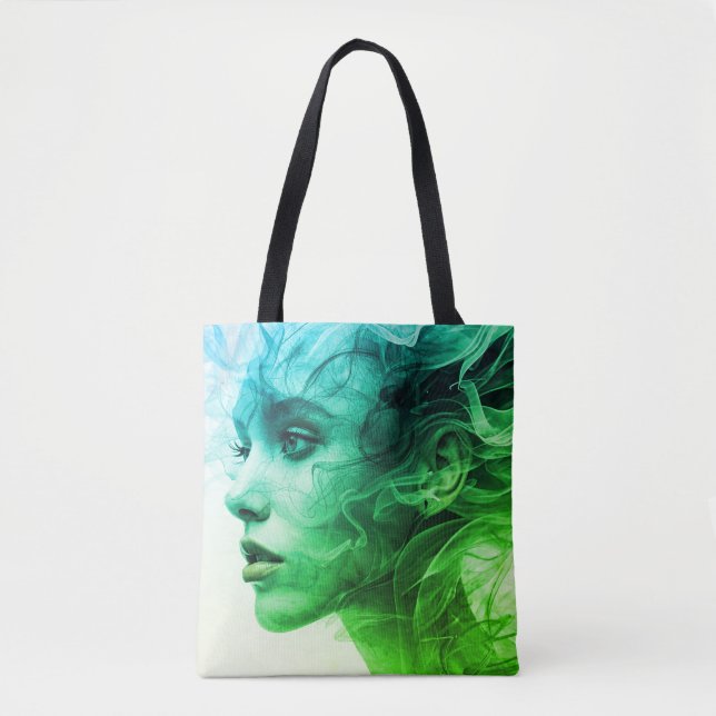 The Girl In the Smokey Swirls on Reusable Tote Bag (Frente)