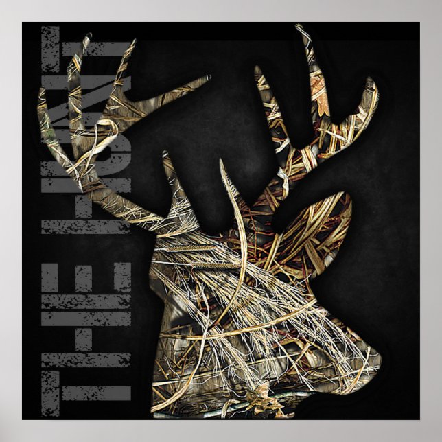"The Hunt" Deer Hunando Camoflauge Antlers Poster (Frente)