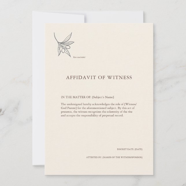 The Olive Branch- Sacrament Witness Card (Frente)