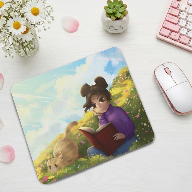 The Reading Girl and The Bored Cat Mouse Pad (Criador carregado)