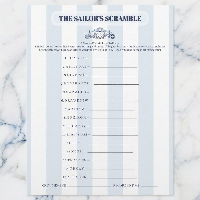 The Sailor's Word Scramble (Nautical fun for the crew.)