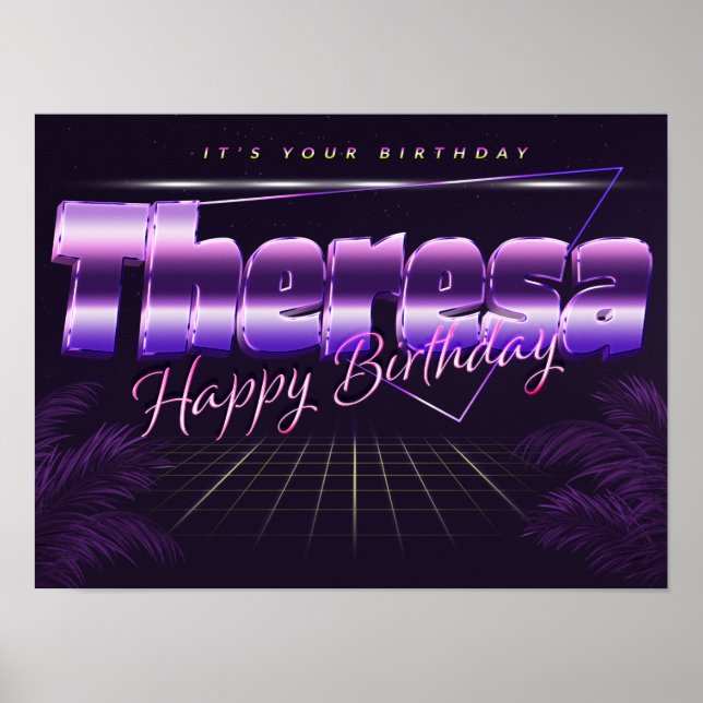 Theresa Name Vorname lila retro Poster Geburtstag (Frente)