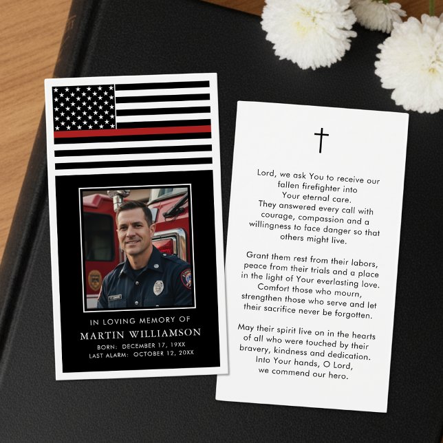 Thin Red Line Firefighter Funeral Prayer Card (Criador carregado)
