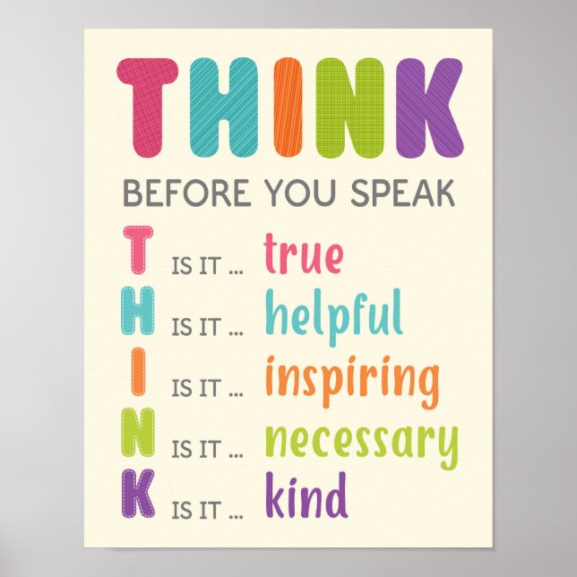 Think Before You Speak Classroom Anti Bully Poster (Frente)