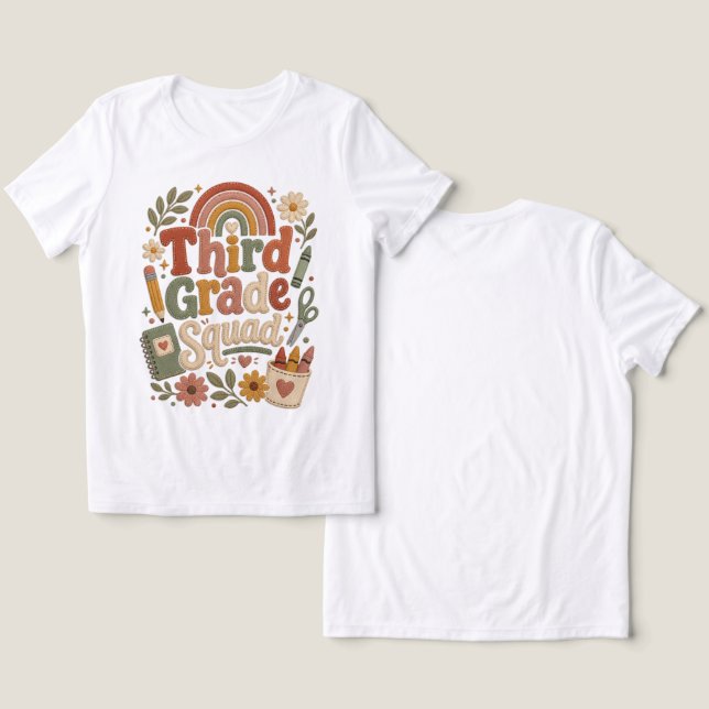 Third Grade Teacher Tee Shirt (Design Frente e Verso)