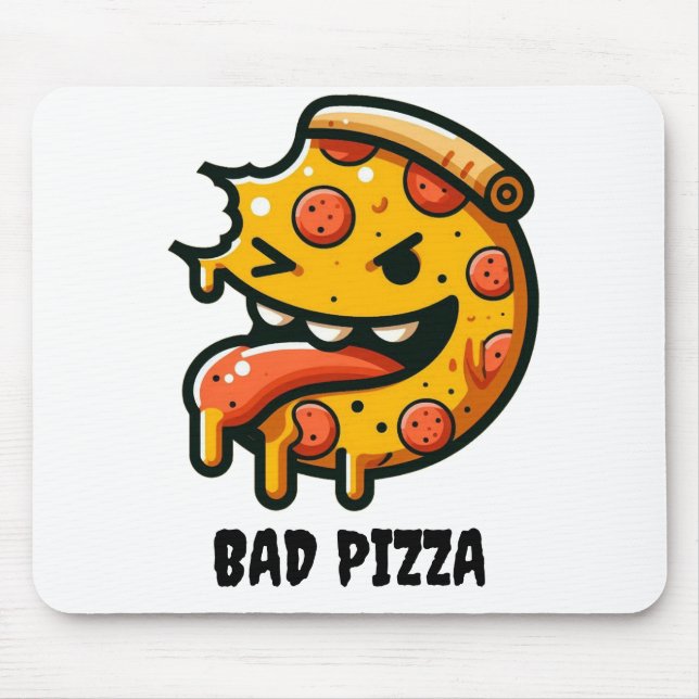 "This bad pizza logo mouse pad is just awesome!" (Frente)