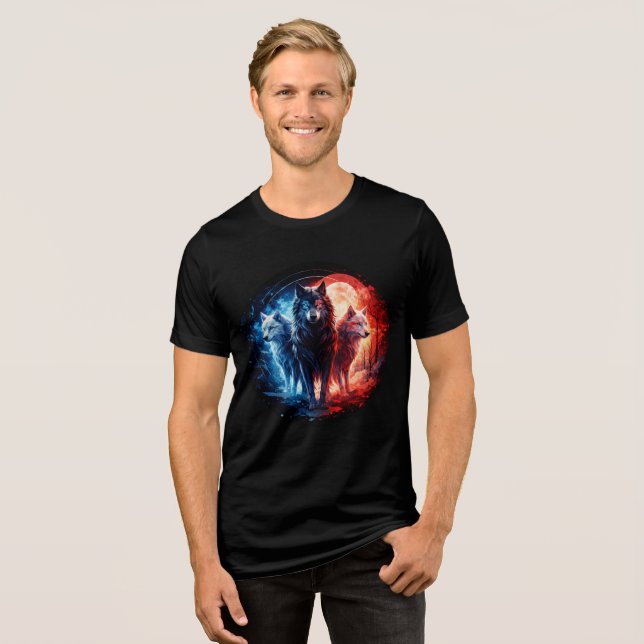Three Elemental Wolves Under Full Moon (Frente Completa)