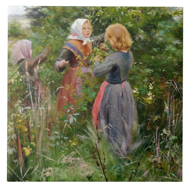 Three Girls Picking Blackberry (por Brendekilde) (Frente)