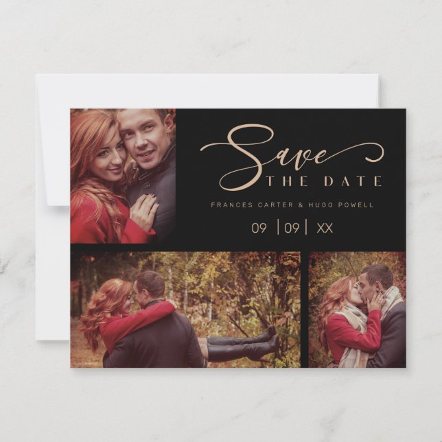 Three Photos Collage Minimalist Modern Wedding  (Frente)