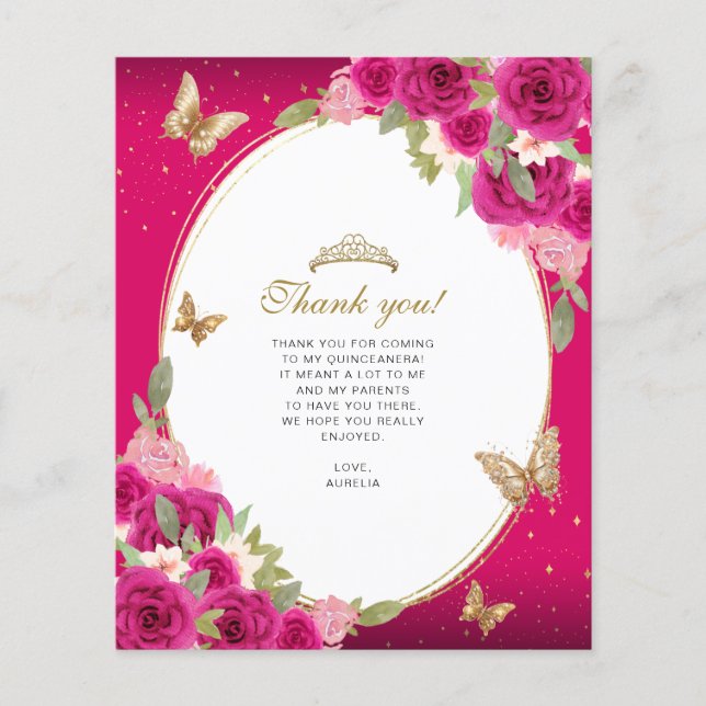 Tiara Butterfly Dourada, Rosa Floral, Quinceañera  (Frente)