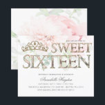 Tiara Floral Sweet 16, Dourado Rosa, de Orçamento<br><div class="desc">Dourado Elegante de Orçamento Tiara Floral Sweet 16 Convite</div>