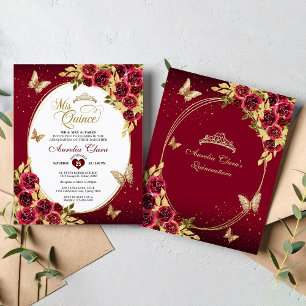 Tiara Floral Vermelho Dourado Borboleta Quinceañer