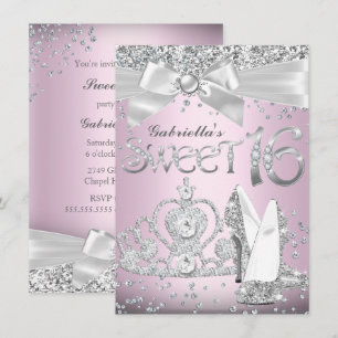 Tiaro e Saltos Brilhantes Convite Sweet 16 Rosa Cl