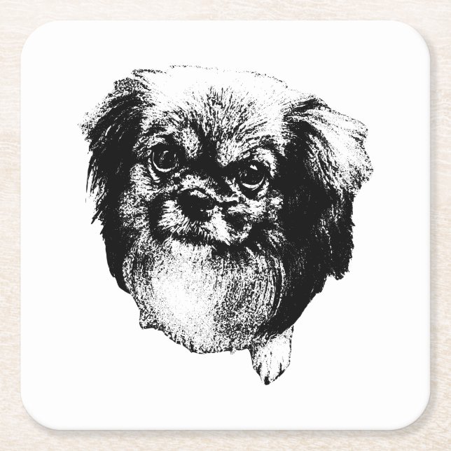 Tibetan Spaniel Porta-copos – Arte Canina Monocrom (Frente)