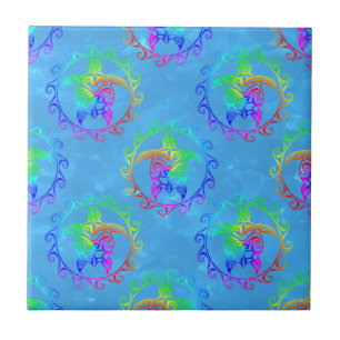 Tie Dye Tribal Turtle Moari Sun Light Blue