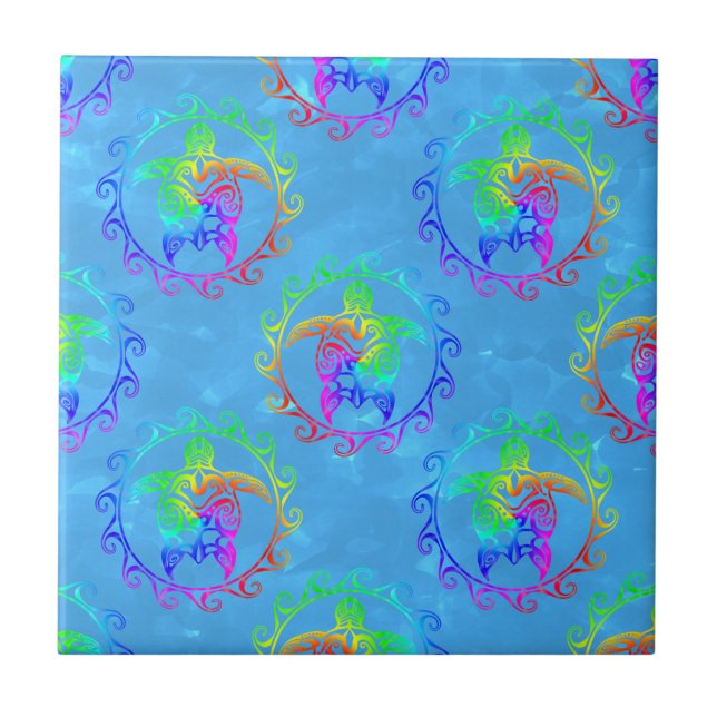 Tie Dye Tribal Turtle Moari Sun Light Blue (Frente)