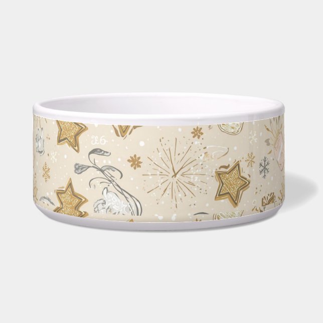 Tigela 2026 New Year Cat Bowl – Gold Stars & Paw Prints (Frente)