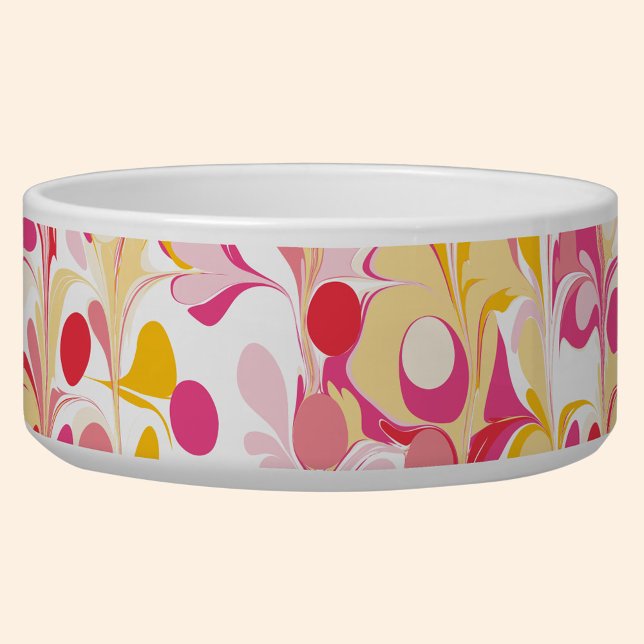 Tigela Abstrato Retro Padrão do Marble Rosa Amarelo (Retro abstract marble pattern pink yellow pet bowl)