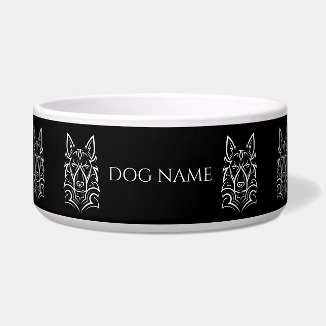 Tigela Adicionar nome, German shepherd estilizado, branco (Frente)