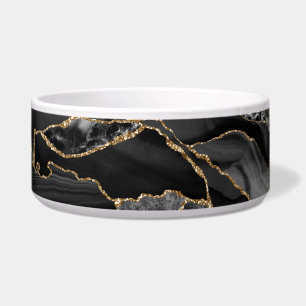 Tigela Agato de brilho preto e Dourado